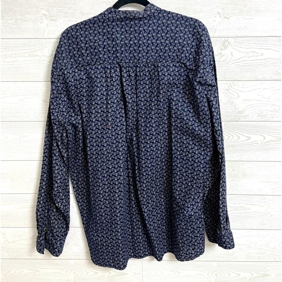 Old West Style Men’s Navy Blue Leaf Pattern Long Sleeve Button Down Shirt - Picture 2 of 5